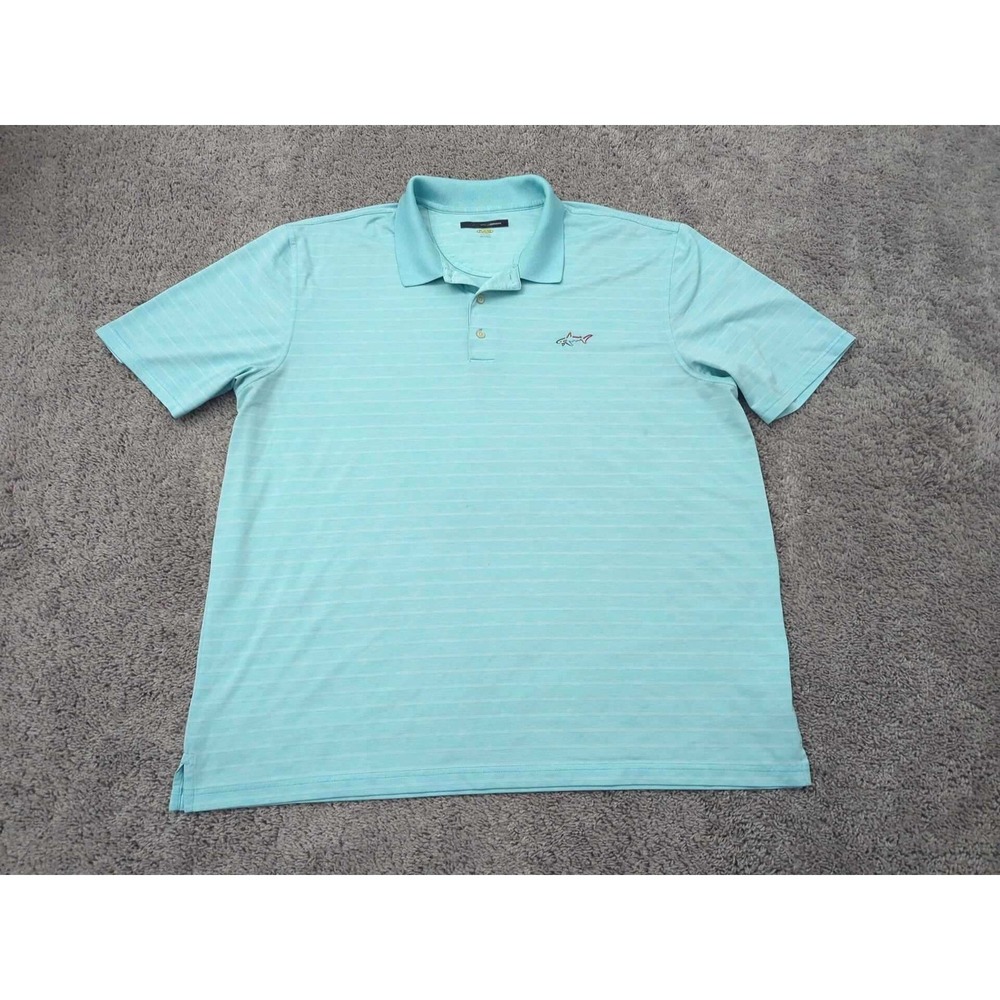 Greg Norman Polo Shirt Mens 3XL Golf Striped Aqua Blue Shark Logo
